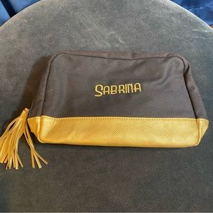 Black with Gold Accent ‘Sabrina’ Embroidered Large Cosmetic Travel Case